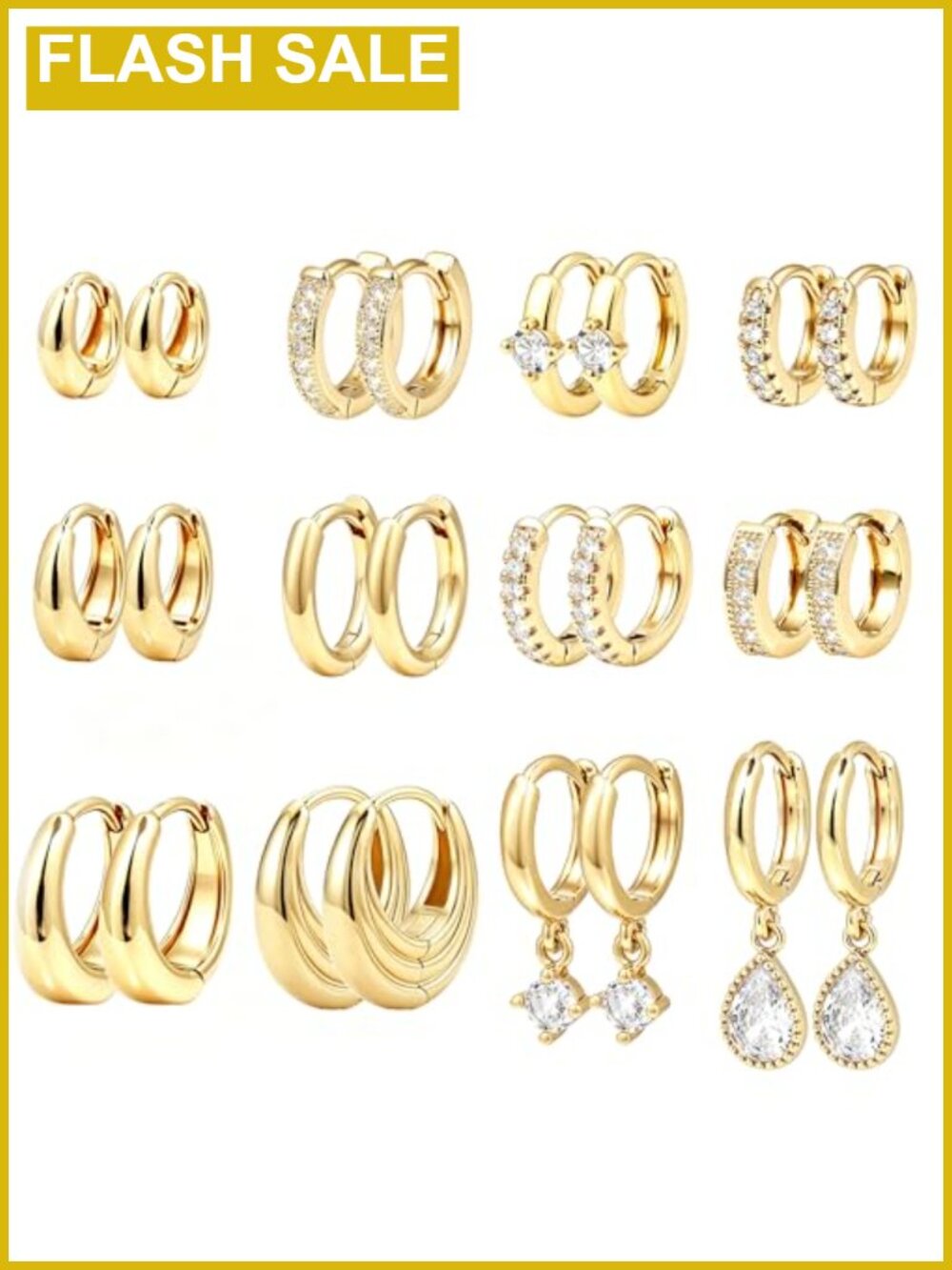 14K Gold Plated Chunky Hoop Earrings Set Hypoallergenic Lightweight